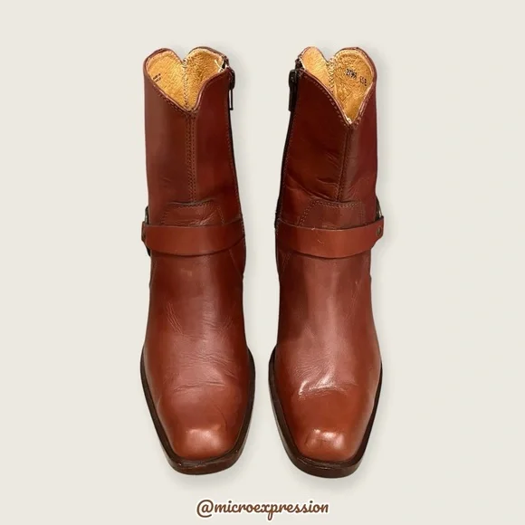 $359 Frye Romy Harness Brown Cognac Real Leather Vintage Cowboy Short Ankle Boot - Picture 3 of 12